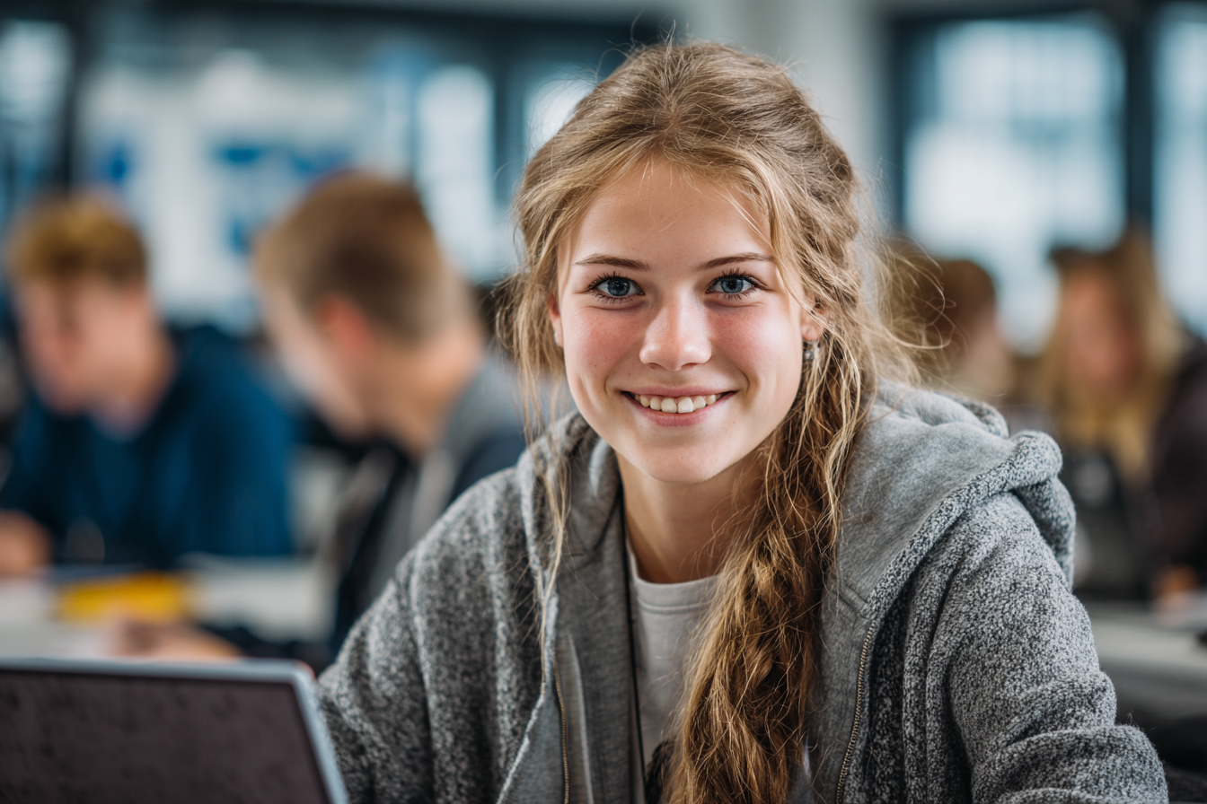 Schülerin mit Laptop